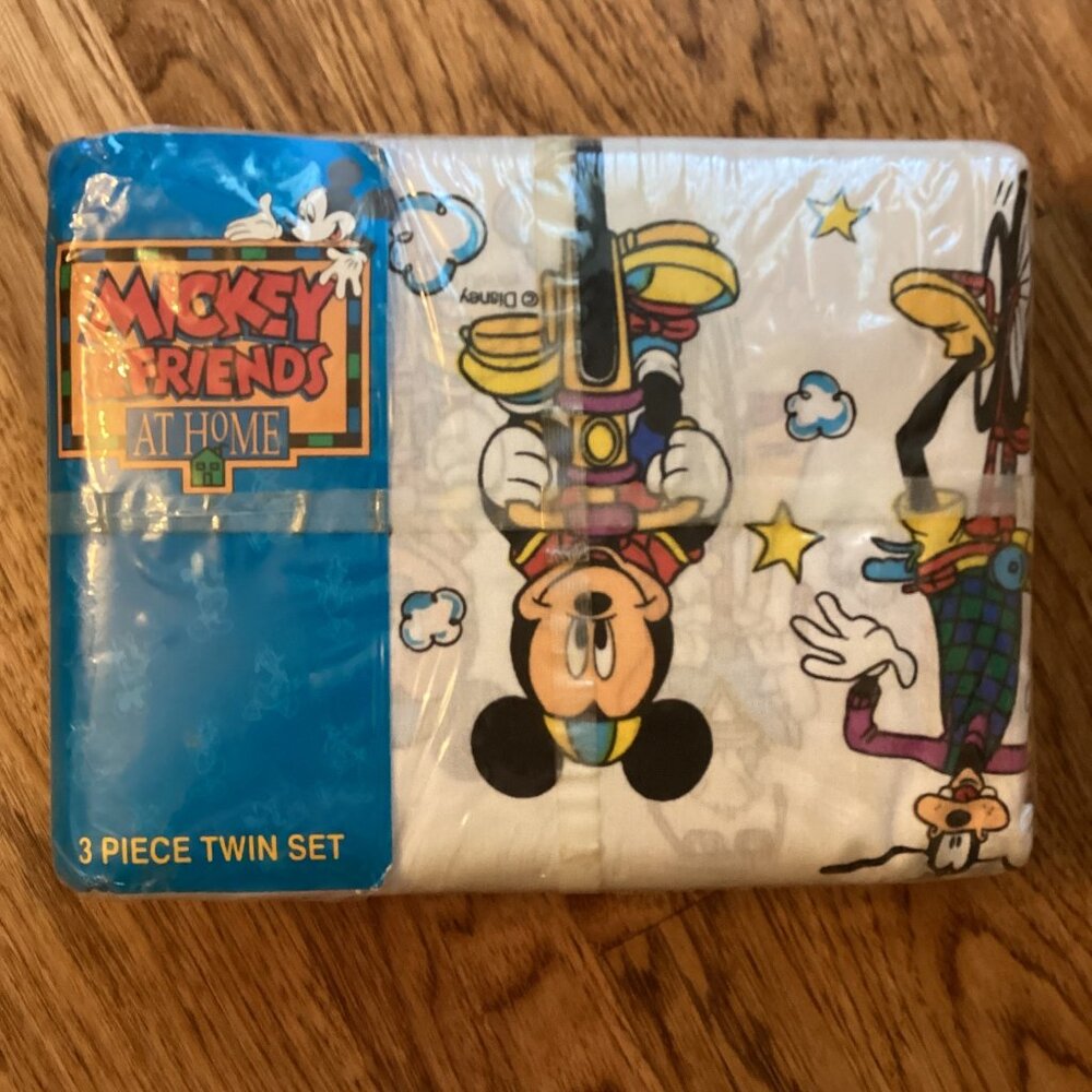 NWT VTG MICKEY MOUSE & FRIENDS AT HOME WAMSUTTA 3-PC TWIN SHEET SET DISNEY GOOFY